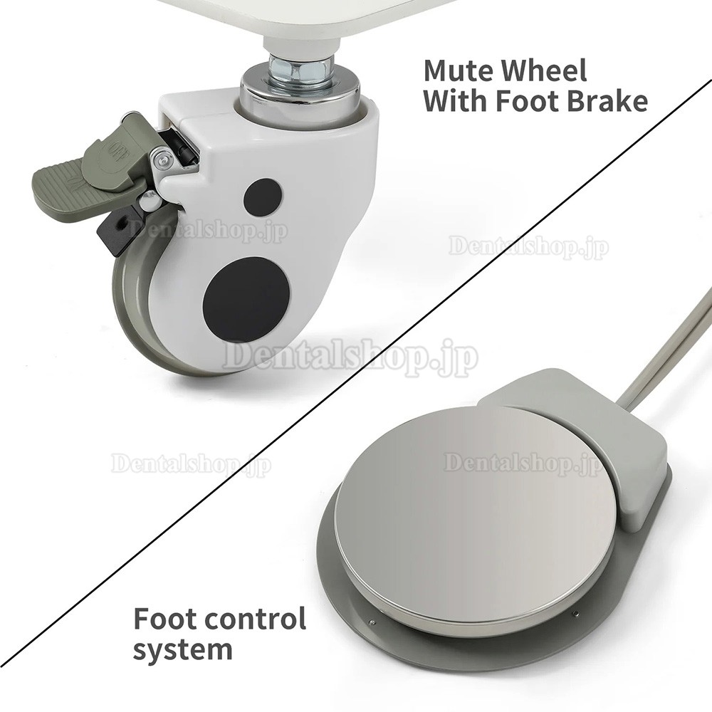 歯科用移動式診療用トレーテーブル（歯科用ランプ、エアコンプレッサー、ウッドペッカースケーラー、光重合器付き）